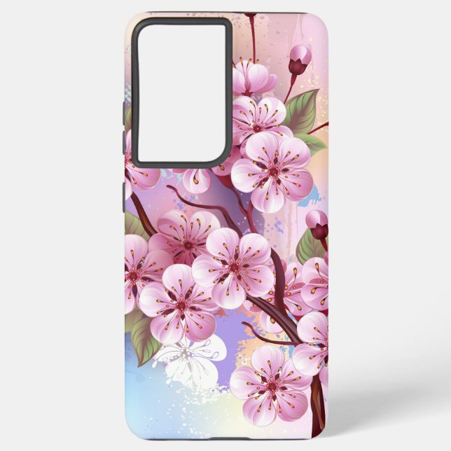 Rosa Sakura auf dem Hintergrund der Malerei Samsung Galaxy Hülle (Rückseite)