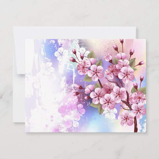 Rosa Sakura auf dem Hintergrund der Malerei Save The Date (Vorderseite)