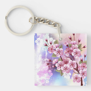 Rosa Sakura auf dem Hintergrund der Malerei Schlüsselanhänger