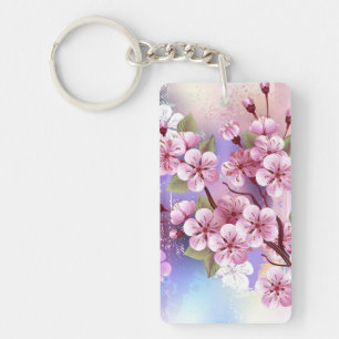 Rosa Sakura auf dem Hintergrund der Malerei Schlüsselanhänger