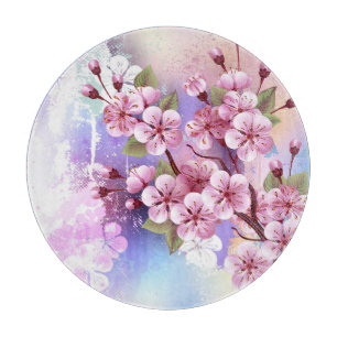 Rosa Sakura auf dem Hintergrund der Malerei Schneidebrett