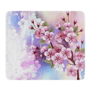 Rosa Sakura auf dem Hintergrund der Malerei Schneidebrett