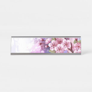 Rosa Sakura auf dem Hintergrund der Malerei Schreibtischnamensplakette