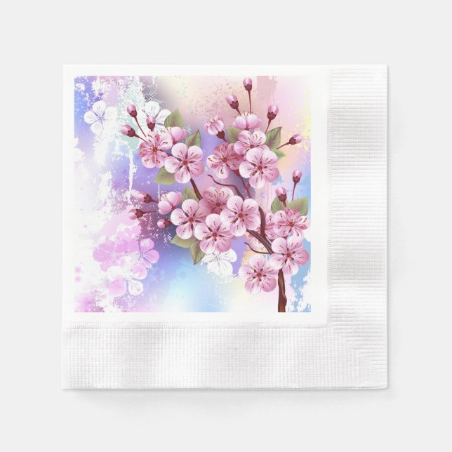 Rosa Sakura auf dem Hintergrund der Malerei Serviette (Vorderseite)