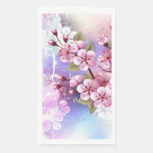 Rosa Sakura auf dem Hintergrund der Malerei Serviette