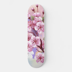 Rosa Sakura auf dem Hintergrund der Malerei Skateboard