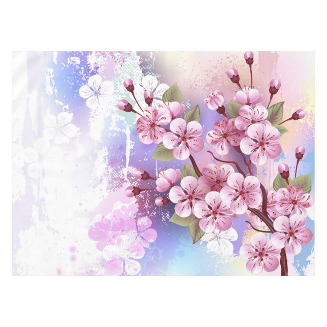 Rosa Sakura auf dem Hintergrund der Malerei Tischdecke (Vorderseite (Horizontal))