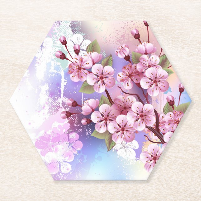 Rosa Sakura auf dem Hintergrund der Malerei Untersetzer (Vorderseite)