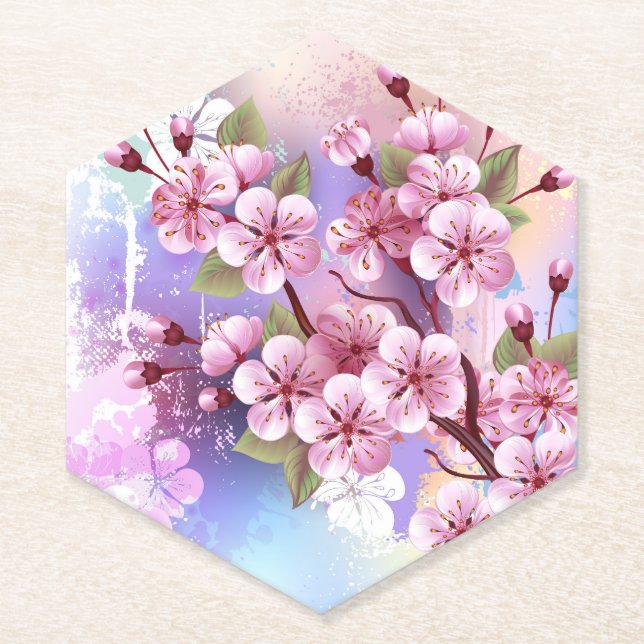 Rosa Sakura auf dem Hintergrund der Malerei Untersetzer (Vorderseite)