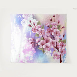 Rosa Sakura auf dem Hintergrund der Malerei Wandteppich