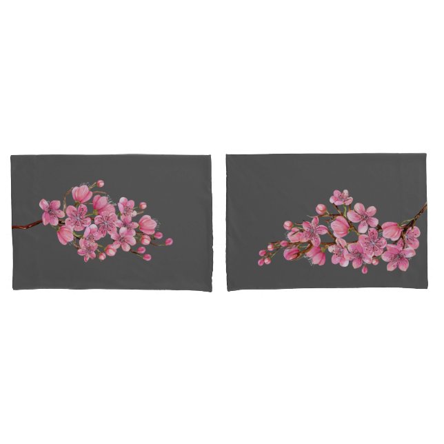 Rosa Sakura auf der grauen Seite der Pillowcases Kissenbezug (Vorderseite-Set)
