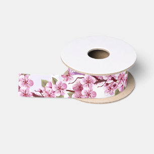 Rosa Sakura auf gemaltem Hintergrund Satinband