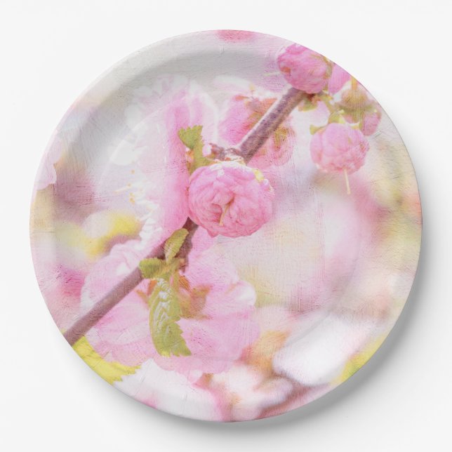 Rosa Sakura-Blume - Blüte der japanischen Kirsche Pappteller (Vorderseite)