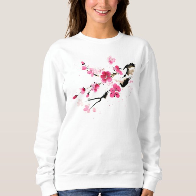 Rosa Sakura Blume Frühlingsmalerei Kunst Sweatshirt (Vorderseite)