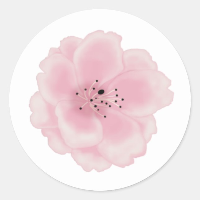 Rosa Sakura-Blume. Runder Aufkleber (Vorderseite)