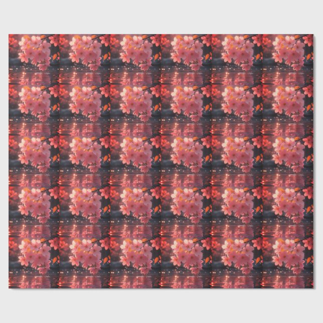 Rosa Sakura-Blume über Wasser | Serene Spring Nat Geschenkpapier (Flach)