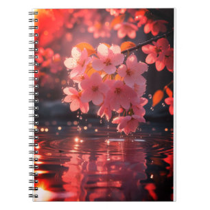 Rosa Sakura-Blume über Wasser Serene Spring Nat Notizblock