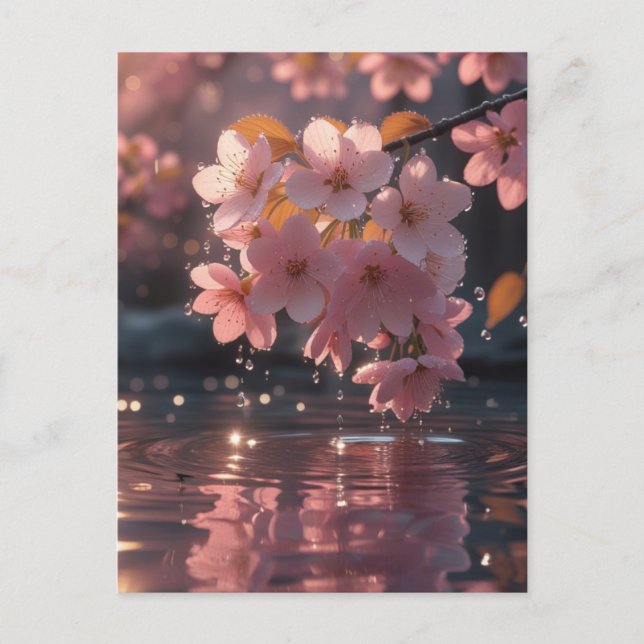 Rosa Sakura-Blume über Wasser | Serene Spring Nat Postkarte (Vorderseite)