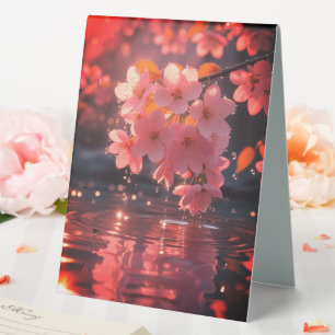 Rosa Sakura-Blume über Wasser Serene Spring Nat Tischaufsteller