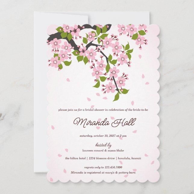 Rosa Sakura Brautparty der japanischen Kirschblüte Einladung (Vorderseite)