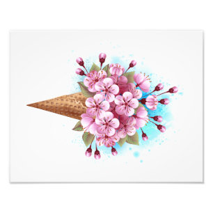 Rosa Sakura-Eis-Waffelhörnchen Fotodruck
