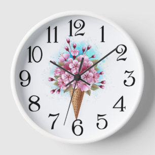 Rosa Sakura-Eis-Waffelhörnchen Uhr