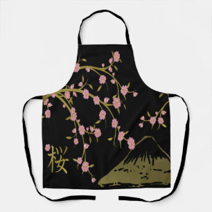 Rosa Sakura Gold Schwarz Japanischer Bildschirm Schürze