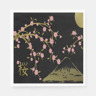 Rosa Sakura Gold Schwarz Japanischer Bildschirm Serviette