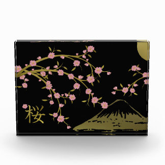 Rosa Sakura Gold Schwarz Japanischer Bildschirmpla Fotoblock