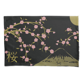 Rosa Sakura Gold Schwarz Japanischer Bildschirmpla Kissenbezug