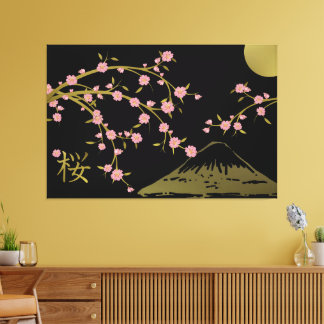 Rosa Sakura Gold Schwarz Japanischer Bildschirmpla Leinwanddruck