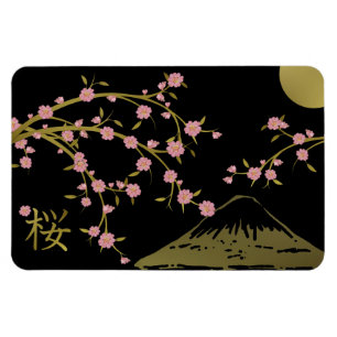 Rosa Sakura Gold Schwarz Japanischer Bildschirmpla Magnet