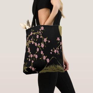Rosa Sakura Gold Schwarz Japanischer Siebdruck Beu Tasche