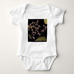 Rosa Sakura Gold Schwarzer Japanischer Bildschirm Baby Strampler