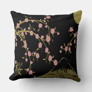 Rosa Sakura Gold Schwarzer Japanischer Bildschirm Kissen