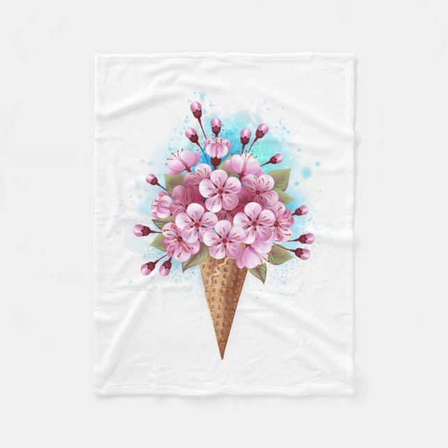 Rosa Sakura Ice Waffel Fleecedecke (Vorderseite)