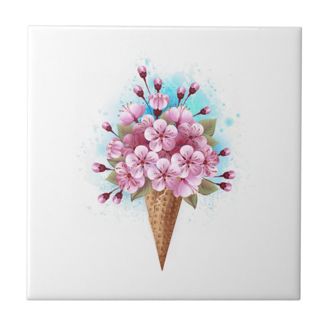 Rosa Sakura Ice Waffel Fliese (Vorderseite)