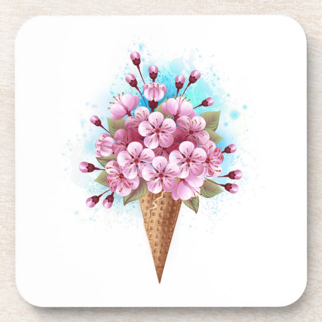 Rosa Sakura Ice Waffel Getränkeuntersetzer (Vorderseite)