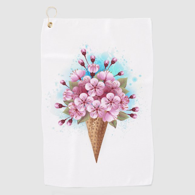 Rosa Sakura Ice Waffel Golfhandtuch (Vorderseite)