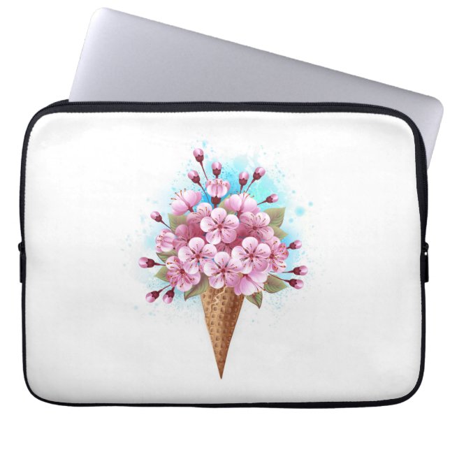 Rosa Sakura Ice Waffel Laptopschutzhülle (Vorderseite)