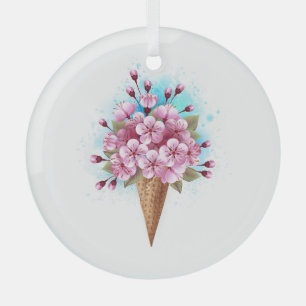 Rosa Sakura Ice Waffel Ornament Aus Glas