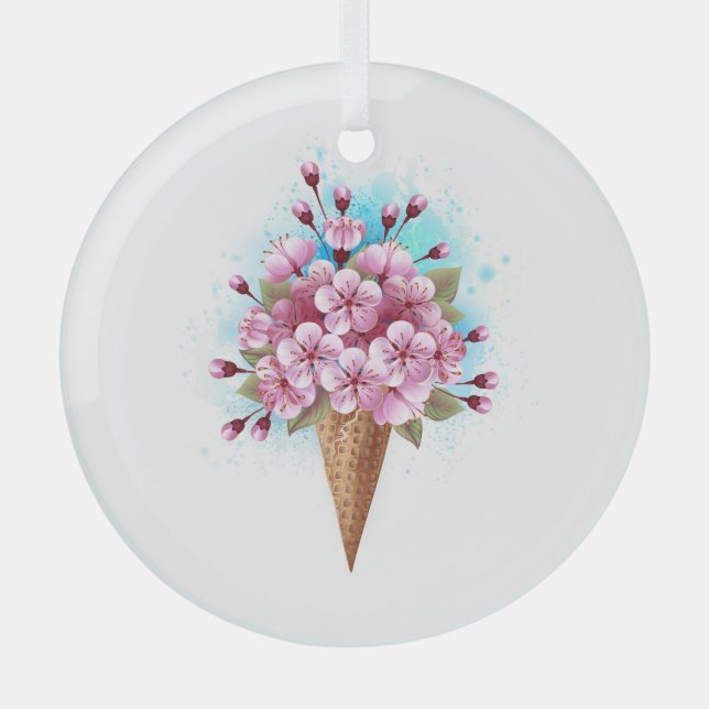 Rosa Sakura Ice Waffel Ornament Aus Glas (Vorderseite)