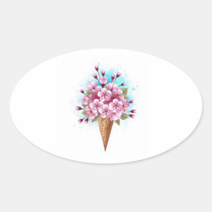 Rosa Sakura Ice Waffel Ovaler Aufkleber