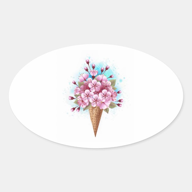 Rosa Sakura Ice Waffel Ovaler Aufkleber (Vorderseite)