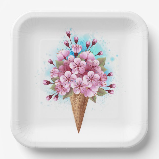 Rosa Sakura Ice Waffel Pappteller (Vorderseite)