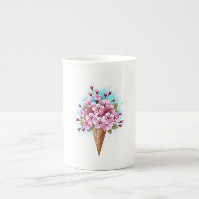Rosa Sakura Ice Waffel Prozellantasse (Vorderseite)