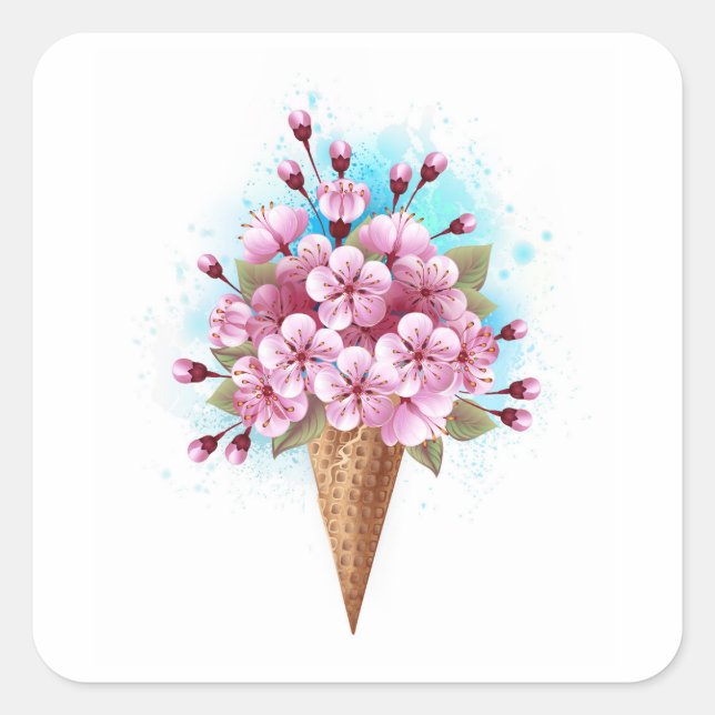 Rosa Sakura Ice Waffel Quadratischer Aufkleber (Vorderseite)