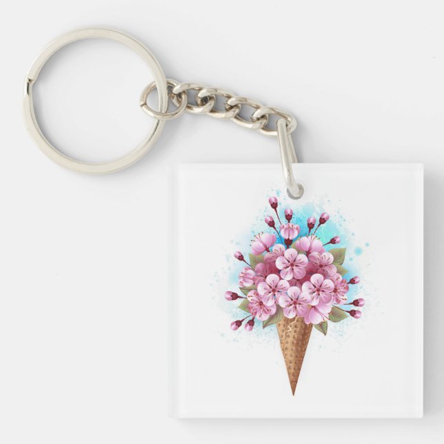 Rosa Sakura Ice Waffel Schlüsselanhänger (Vorderseite)