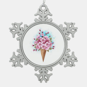 Rosa Sakura Ice Waffel Schneeflocken Zinn-Ornament