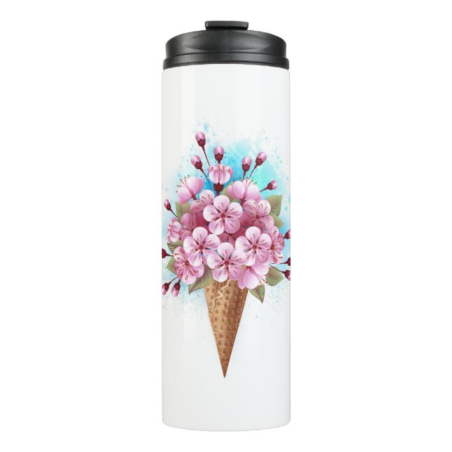 Rosa Sakura Ice Waffel Thermosbecher (Vorderseite)